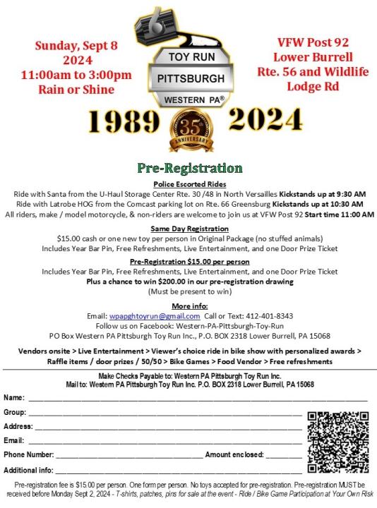 35th anniversary Wester PA Pittsbrug Toy Run