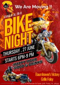 CVMA 28-8 End of Month Bike Night is Moving 