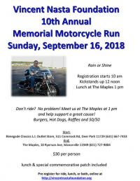  Vincent Nasta Foundation 2018 Motorcycle Run